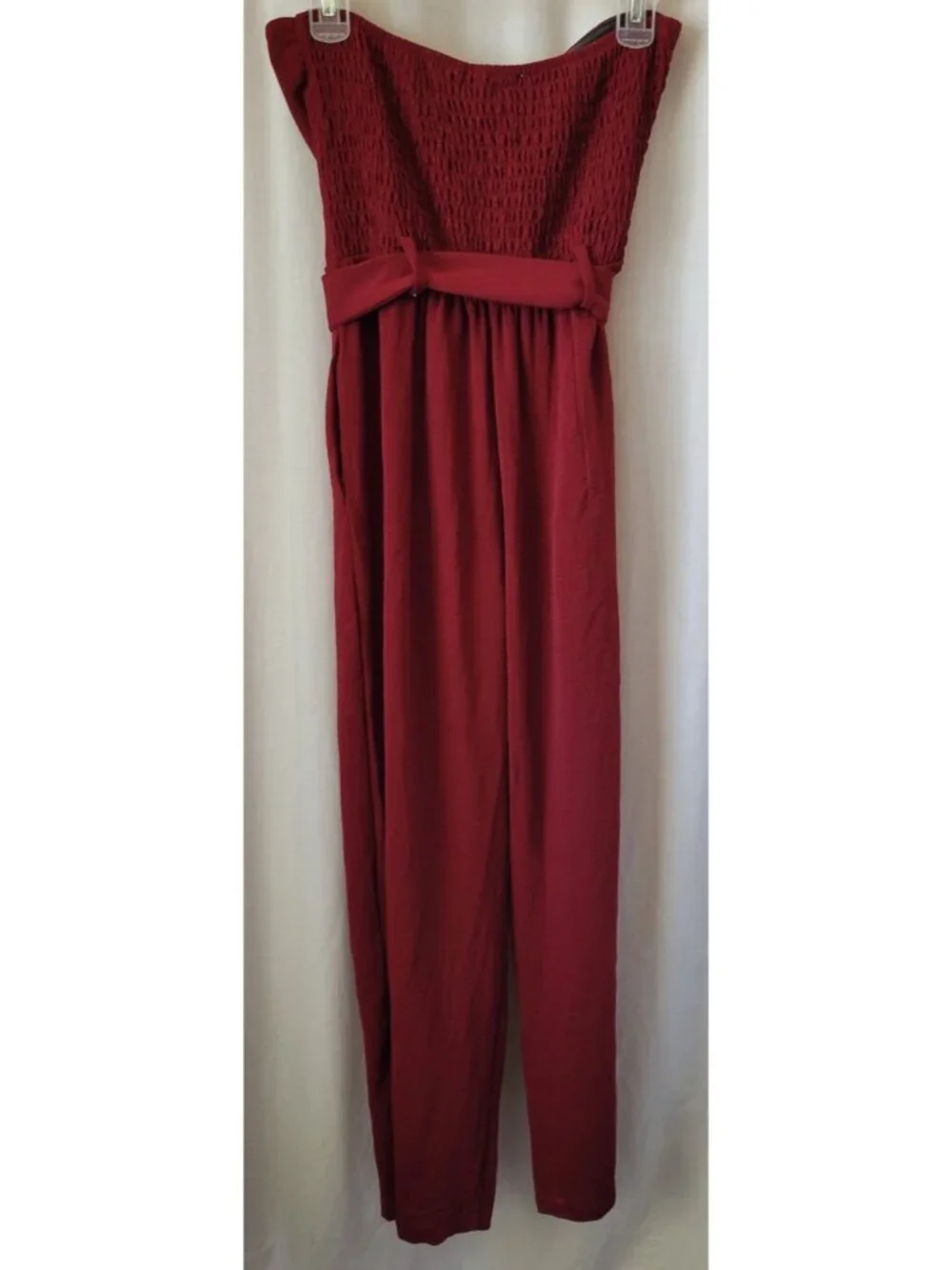 NEW Monteau Los Angeles Strapless Tube Jumpsuit Med. crepe bandeau burgundy chic - Picture 3 of 15
